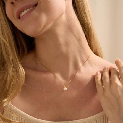 Dainty Pearl Pendant Necklaces for Women 14K Gold Plated Handmade Layered Pearl Chain Necklace Delicate Layered Pearl Necklace Everyday Jewelry Gift - color: NK02-Box-Gold