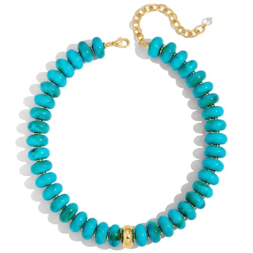 Chunky Colorful Bead Necklace Summer Fashion Statement Boho Beaded Chunky Necklace for Women Adjustable Length Lightweight Cool Suitable for Beach Vacation Daily Wear & Summer Parties - color: Turquoise