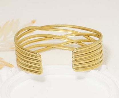 Multi-Layer Cuff Bracelet for Women Cross Wire Bracelets Open Wide Cuff Gold Bangle Bracelet - color: D