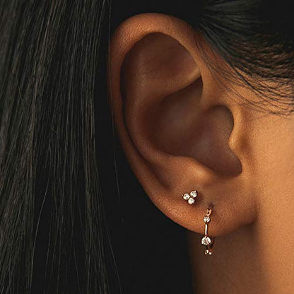 Sterling Silver Stud Earrings for Women Men, 1 Pair Flower Cubic Zirconia Stud Earrings | Small Cartilage CZ Hypoallergenic Tragus Piercing Earrings for Teens 4mm