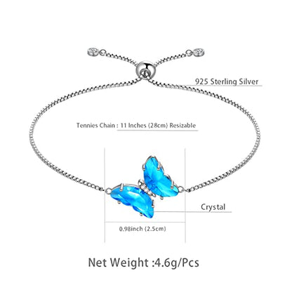 Aurora Tears Butterfly Necklace Earrings Ring Bracelet - Women 925 Sterling Silver Animal Butterflies Birthstone Pendant Crystal Wedding Birthday Jewelry - color: bracelet-March-Aquamarine