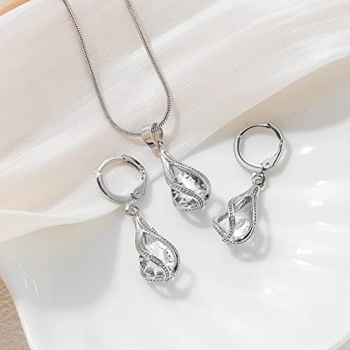 IFKM Silver Jewelry Sets for Women Rhinestone Crystal CZ Bridal Bridesmaid Accessories Necklace Earrings set for Wedding Prom Anniversary Birthday Gifts - color: White