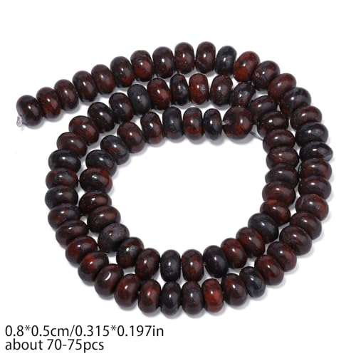 Songxi 5x8mm Natural Deep Red Stone Rondelle Beads, 75PCS Spacer Round Loose Abacus Beads for Jewelry Making, Gemstone for Bracelet Necklace Earrings, Arts and Crafts - color: Deep Red Stone