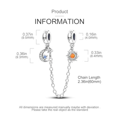 925 Sterling silver Safety Chain Charm for Bracelet Pendants Clip Beads | Infinite Love Butterfly Evil Eye Stopper Spacer dangle Charm for Woman Jewelry Gift - color: Star Moon Sun