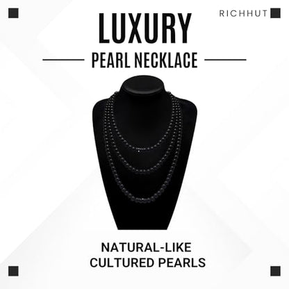 Women's Long Pearl Necklace - Natural Cultured Pearls - Luxurious 8mm Strand Pearls - 1920s Timeless Elegance - Great for Wives, Girlfriends, Sisters, and Besties - Length 60In/71In - color: Midnight Black, size: 60In