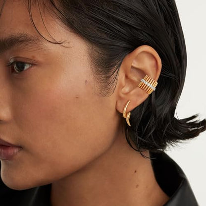 Sparkle Ear Cuff for Women, Non Piercing Single | 14K Gold Plated Brass, Clear Cubic Zirconia Accents, Fixed 3.8-3.9 mm Opening, Single Non-Piercing Cuff For Ear Stacks - style: Spike Sparkle