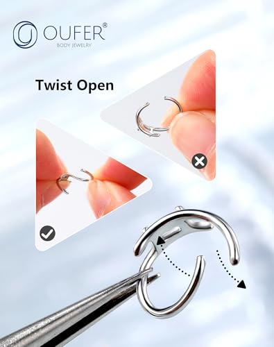 OUFER Nose Rings Silver, 20G Double Hoop 8MM Nose Rings, Seamless Stainless Steel Rook Daith Piercing Jewelry for Women & Men - style: Style6-Square Diamond