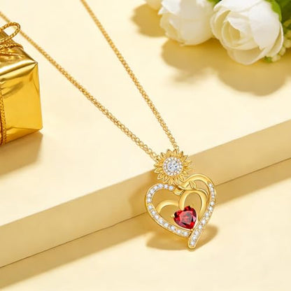 Midari Sunflower Necklace 18k Gold Plated Heart with Brithstone You Are My Sunshine Necklace Anniversary Birthday Sunflower Jewelry Gift for Women Wife Mom - color: 01-January