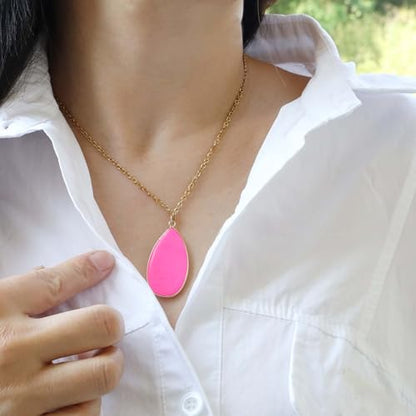 BaubleStar Teardrop Natural Crystal Healing Stone Pendant Necklace | Birthstone Quartz Necklace for Women, Multi-Color Available - color: Hot Pink