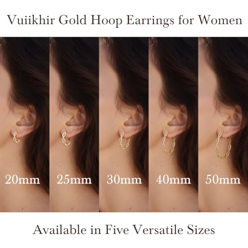 Gold Hoop Earrings for Women 14K Gold Earrings for Women | Twist CZ Gold Hoop Earrings 14K Gold Hoop Earrings Hypoallergenic Lightweight Gold Hoop Earrings for Women 20/25/30/40/50mm - size: 30MM