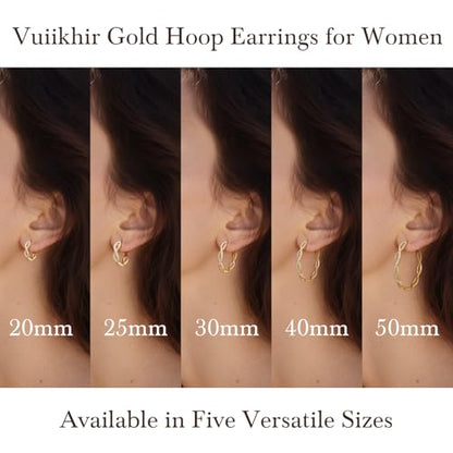 Gold Hoop Earrings for Women 14K Gold Earrings for Women | Twist CZ Gold Hoop Earrings 14K Gold Hoop Earrings Hypoallergenic Lightweight Gold Hoop Earrings for Women 20/25/30/40/50mm - size: 30MM