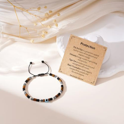 Healing Crystal Bracelet Jewelry Gifts for Women | Triple Protection/Stress Relief/New Beginnings/Good Luck/Empath Protection, Christmas, Birthday - color: Triple Protection-Evil Eye