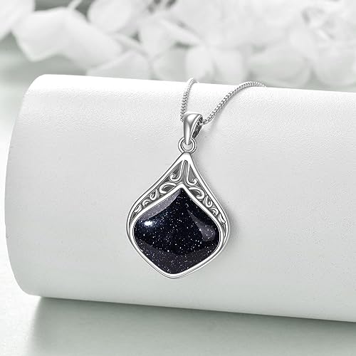 YAFEINI Teardrop Necklace Sterling Silver Filigree Irish Pendant Necklace Natural Stone Moonstone/Lapis Lazuli/Larimar/Moss Agate Necklace Jewelry - color: Blue Sandstone teardrop necklace