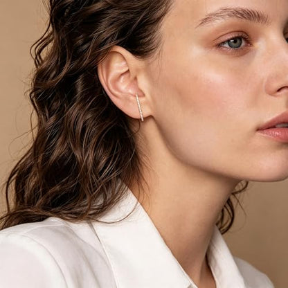 KELMALL 14K Gold Plated CZ Ear Climber Earrings for Women – Curved Bar Cuff Stud Earrings, Sparkly Cubic Zirconia Arc Climber, Minimalist Statement Jewelry - color: Cubic Zirconia - Gold