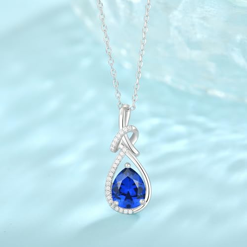 Infinity Teardrop Necklace Silver Tone Pendant Birthstone Jewelry for Women - color: Royal Blue