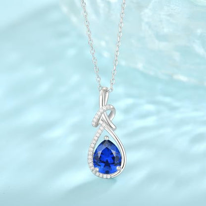 Infinity Teardrop Necklace Silver Tone Pendant Birthstone Jewelry for Women - color: Royal Blue
