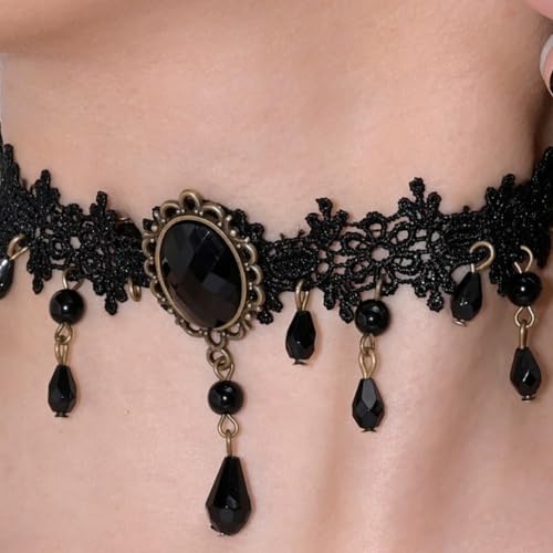 Gothic Black Choker Necklace for Women Layered Velvet Collar Jewelry for Halloween - color: A1