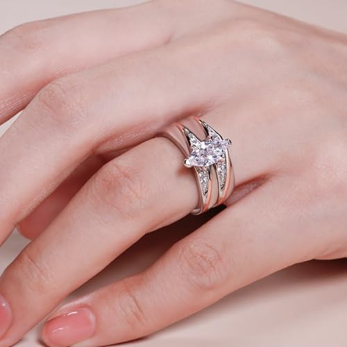 Jeulia Wedding Rings Engagement Rings for Women Anniversary Promise Ring Bridal Sets 925 Sterling Silver with 1.6 ct Primary Stone+ 0.32 ct Side Stone - color: Rose gold