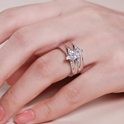 Jeulia Wedding Rings Engagement Rings for Women Anniversary Promise Ring Bridal Sets 925 Sterling Silver with 1.6 ct Primary Stone+ 0.32 ct Side Stone - color: Rose gold