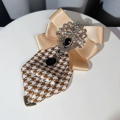 Men's Teardrop Rhinestone Bow Pre-Tied Brooch for Unisex Elegant Crystal Satin Fabric Houndstooth Ribbon Neck Tie Brooches Lapel Pins Wedding Prom Party Costume Bow Tie - color: Brown