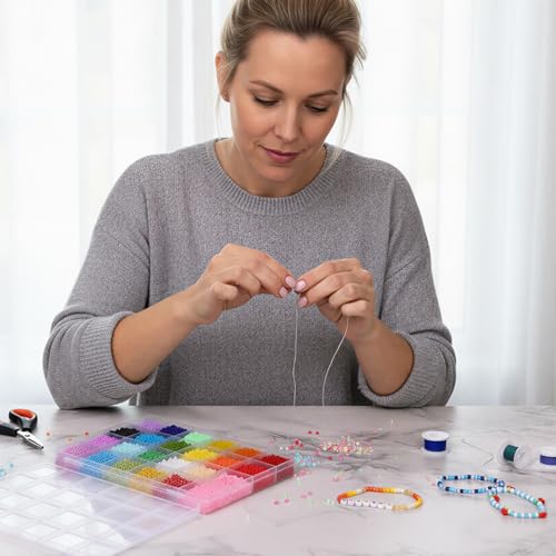 Quefe 24 Colors 10800pcs 3mm Glass Seed Beads Kit | 8/0 Craft Glass Beads, Friendship Bracelet Kits, 3mm Seed Beads, Bracelets Making Jewelry Necklaces DIY Craft Supplies