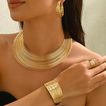 Fashion Crystal Jewelry Set Gold Plated Jewelry Weddings Dubai Gold Necklace Earrings Set Gift - color: multi layers