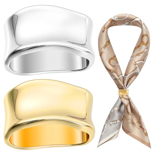 2 Pcs Silk Scarf Ring Scarves Shawl Clip Oblate Minimalist Metal Scarf Slide Buckle Brooches Clothing Accessories for Women Shawls and Scarves Gold Silver