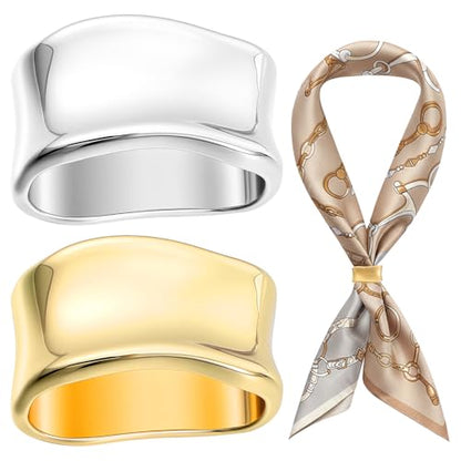 2 Pcs Silk Scarf Ring Scarves Shawl Clip Oblate Minimalist Metal Scarf Slide Buckle Brooches Clothing Accessories for Women Shawls and Scarves Gold Silver