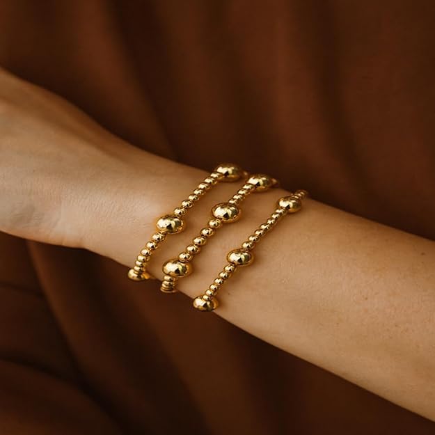 Gold Beaded Bracelet Stack for Women Colorful Small Seed Beads Bracelets Set Boho 14K Gold Plated Ball Stackable Stretch Non-Tarnish Dainty Jewelry Trendy Accessory Friendship Gift - color: Ball