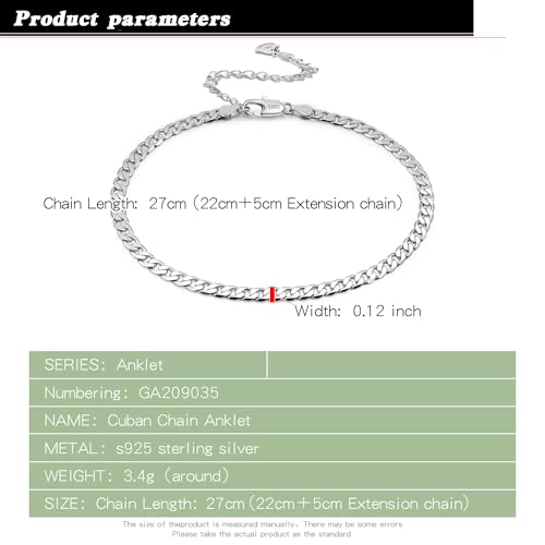 Dankadi 925 Sterling Silver Anklets Bracelet Women/Men Waterproof Simple Durable Chopin Chain/Cuban Link/Figaro/Box/Twist Rope Chain For Beach Foot Jewelry Gift - color: 3MM Blade Chain, size: 30cm