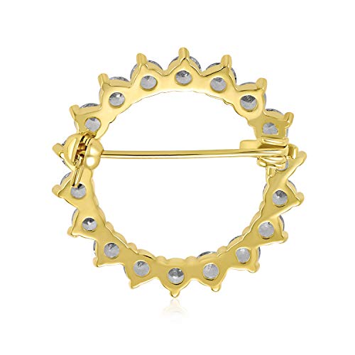 Bling Jewelry Classic Bridal Eternity Baguette Brillant Cut Cubic Zirconia AAA CZ Clear Purple Scarf Round Circle Brooch Pin For Women Wedding Gold or Silver Plated Brass - color: Gold