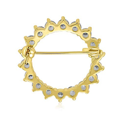 Bling Jewelry Classic Bridal Eternity Baguette Brillant Cut Cubic Zirconia AAA CZ Clear Purple Scarf Round Circle Brooch Pin For Women Wedding Gold or Silver Plated Brass - color: Gold