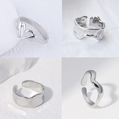 Loqimu 6 Pack Silver Midi Rings Stainless Steel Stackable Rings for Women Open Knuckle Rings Set Wide Irregular Finger Rings for Teen Girls Hug Geometric Fashion Rings Aesthetic Jewelry Gift - color: Silver