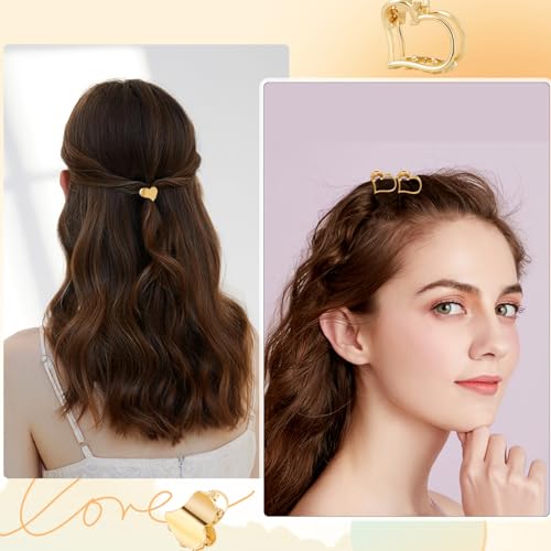 CWJCYTNSN 12PCS Mini Heart hair Claw Clips, Gold Small Metal Hair Clips, Cute Tiny Hair Clips for Thin Thick Hair, Little Love Hair Jaw Clamps for Women Girls Teens Hair Accessories - color: Gold heart