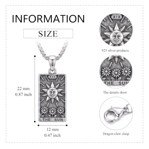 YAFEINI Cat Tarot Necklace 925 Sterling Silver Cat Tarot Pendant Necklace Jewelry Gifts for Women - style: Sun Tarot
