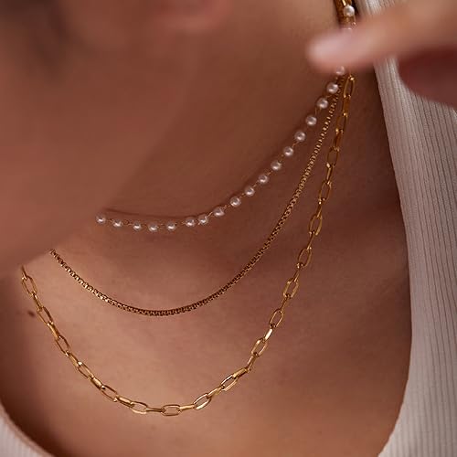 Layered Gold Necklaces for Women14K Gold Planted Non Tarnish | Cuban, Herringbone,Figaro,Paperclip Chain Layering Stack Choker Necklace , Trendy Jewelry Gift for Women - color: C
