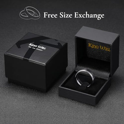 King Will Mens Tungsten Carbide Wedding Band with Groove Design | 6/7/8mm Width, Grooved, Comfort Fit, Everyday Wear - color: Black&Silver Groove-8mm