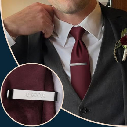 HAWSON Father of the Bride and Groom Tie Clip Best Man Skinny Stainless Steel Marriage Tie Bar Wedding Gift for Man - style: 2''-GROOM