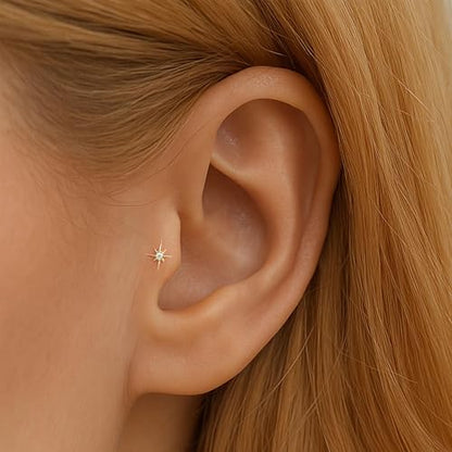 Flat Back Stud Cartilage Earrings Tragus Helix Piercing Jewelry Titanium | Conch Nose Piercing,Small Tiny Studs for Women,Threadless/Internally Threaded,Surgical Steel,Hypoallergenic,16G/18G/20G - color: Gold02-Starburst (6mm*1+8mm*1), size: Internally Th