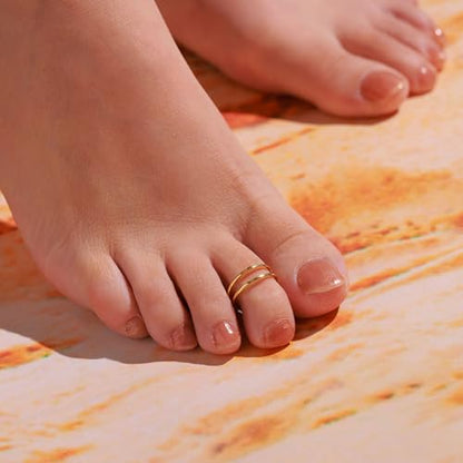 PLOMFOV 14K Gold Filled Gold Toe Rings for Women Adjustable Toe Rings Non Tarnish Solid 14K Real Gold Toe Ring - style: Double Line