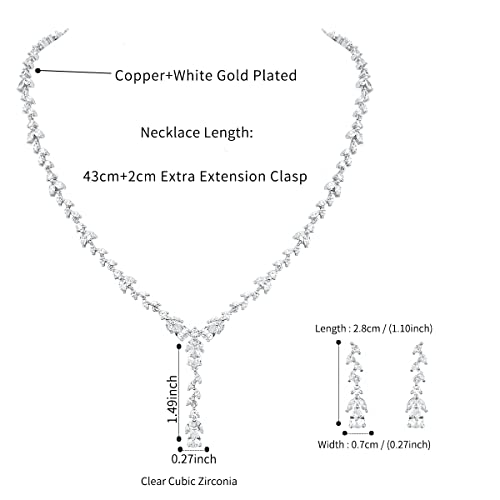 Bridal Wedding Jewelry CZ Set Marquise Teardrop Cubic Zirconia Pendant Necklace and Dangle Earring Bracelet Sets for Women - color: White Gold - 01