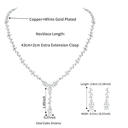 Bridal Wedding Jewelry CZ Set Marquise Teardrop Cubic Zirconia Pendant Necklace and Dangle Earring Bracelet Sets for Women - color: White Gold - 01