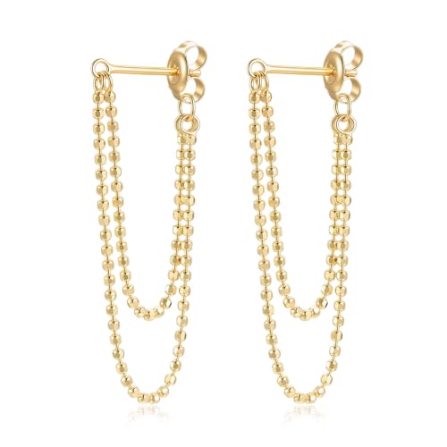 Tassel Earrings for Women Gold Plated Silver Chain Earrings Dainty Minimalist Dangle Drop Studs - color: N-Two Bead Chain