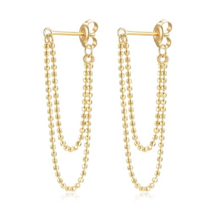 Tassel Earrings for Women Gold Plated Silver Chain Earrings Dainty Minimalist Dangle Drop Studs - color: N-Two Bead Chain