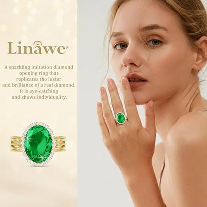 Linawe Costume Jewelry Adjustable Cocktail Ring for Women | Copper, Rhinestone, Cubic Zirconia, Oval, Fake Diamond, Crystal, Stone, Birthstone, Gemstone, Big, Chunky, Statement - color: Yellow Green