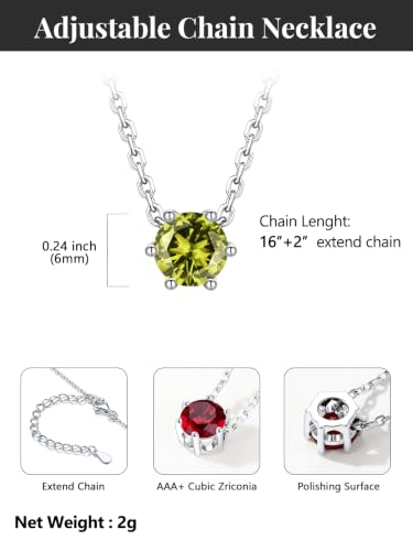 Silvora Heart/Round Birthstone Necklace for Women, Sparkling Crystal Pendant, Dainty Birth Month Jewelry, Adjustable 16"+2" Chain - color: Silver, style: August Round