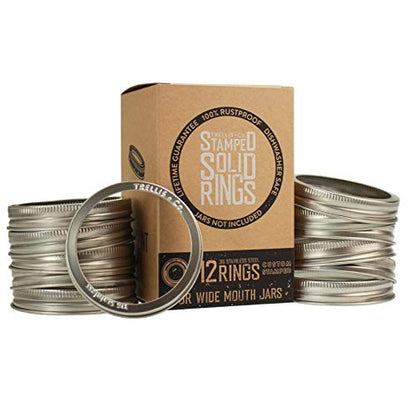Trellis + Co Stamped Stainless Steel Wide Mouth Mason Jar Replacement Rings | Bands / Tops | Durable & Rustproof | For Pickling, Canning, Storage (12 Pack) - size: 12 Pack
