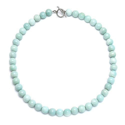 Classic Color Gemstones Ball Bead Strand Necklace Toggle Clasp 10MM - color: Green Amazonite