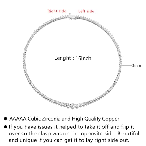 BREN 3 Prong Graduated Tennis Necklaces for Women Men, 18K White/Yellow Gold Plated 16/18 inches Round Cubic Zirconia Dainty Chain Wedding Jewelry Gift - color: White Gold, size: 16 inch