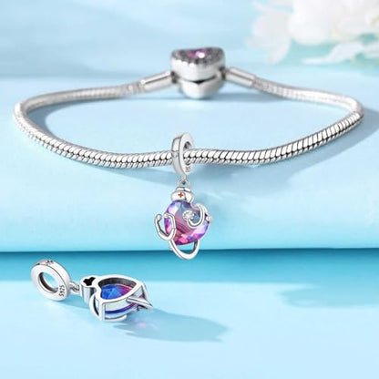 CYCUFF 925 Sterling Silver Charms Suitable for Charm Necklaces, Bracelet Pendants Beads Jewellery Gift for Women - color: Nurse Stethoscope Gradient Heart Charm